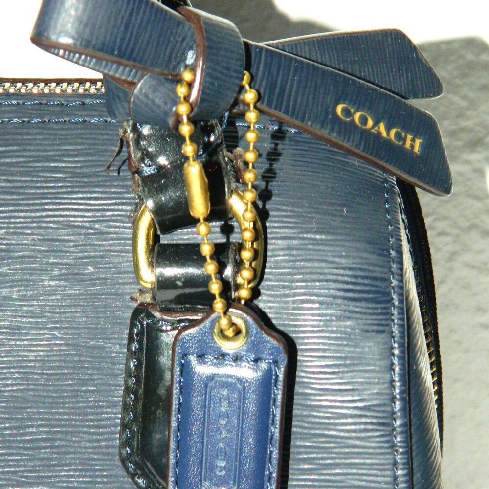 Coach Navy Textured Patent Leather Boston Bag - Picture 6 of 11